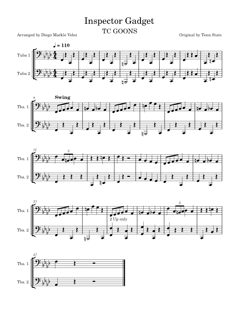 Inspector Gadget Sheet music for Tuba (Brass Duet) | Musescore.com