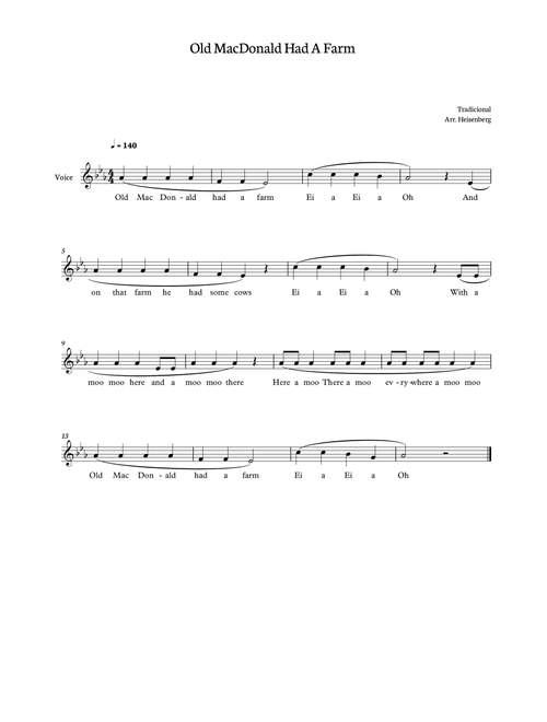 Old MacDonald Had a Farm for voice in Eb major (Arr. Heisenberg) - Tradicional (Lead Sheet - Fake Book)