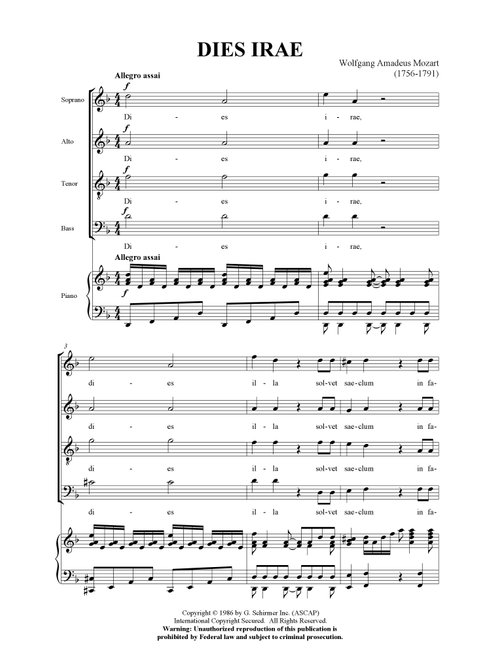 Dies Irae (from Requiem) - Wolfgang Amadeus Mozart (Choral, SATB)