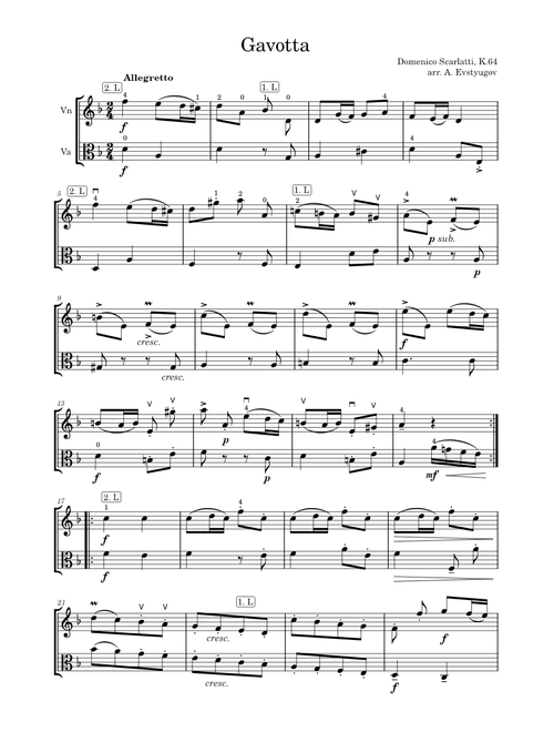 Gavotta — D. Scarlatti — easy violin-viola duet