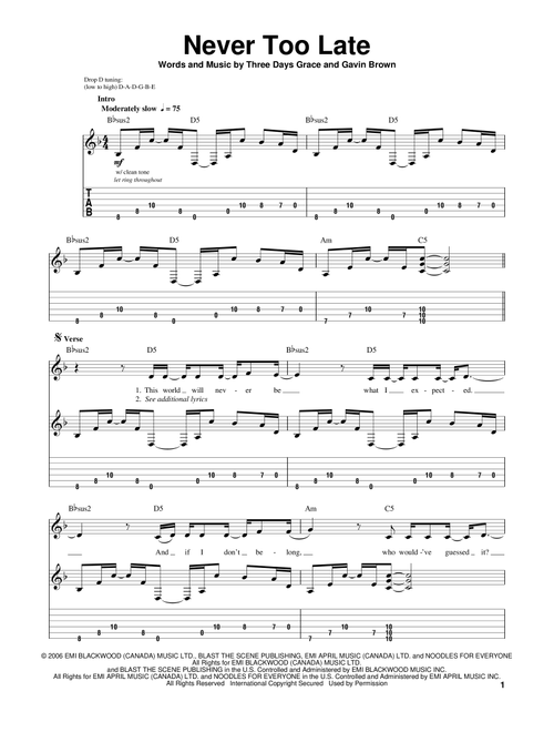 Never Too Late - Three Days Grace (Guitar Tab Play-Along)