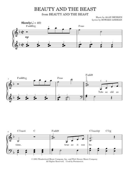 Beauty And The Beast - Alan Menken, Beauty And The Beast (Easy Piano)