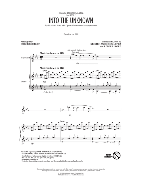 Into The Unknown (from Disney's Frozen 2) (arr. Roger Emerson) - Idina Menzel and AURORA, Idina Menzel, Aurora (Choral, SSA)