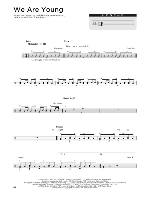 We Are Young - fun. featuring Janelle Monae (Drum Chart)