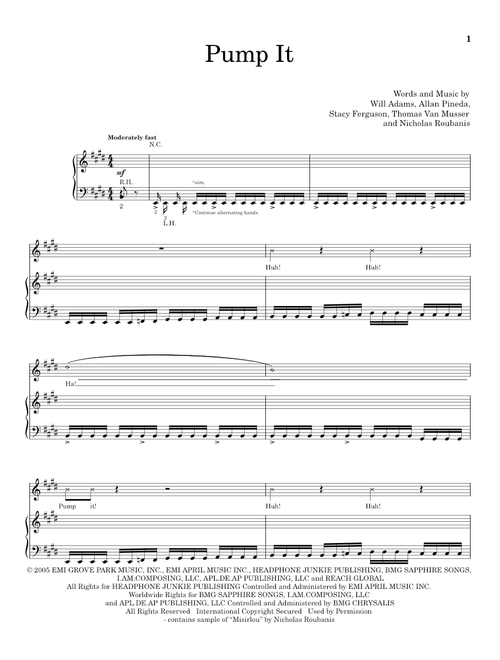 Pump It - The Black Eyed Peas (Piano-Vocal-Guitar)
