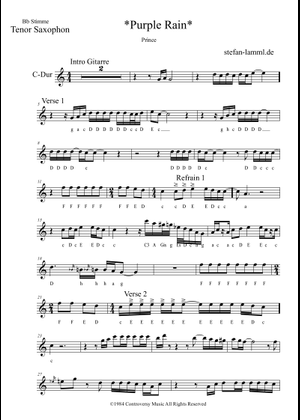 Purple rain – Prince Sheet Music with Chords for Saxophone alto