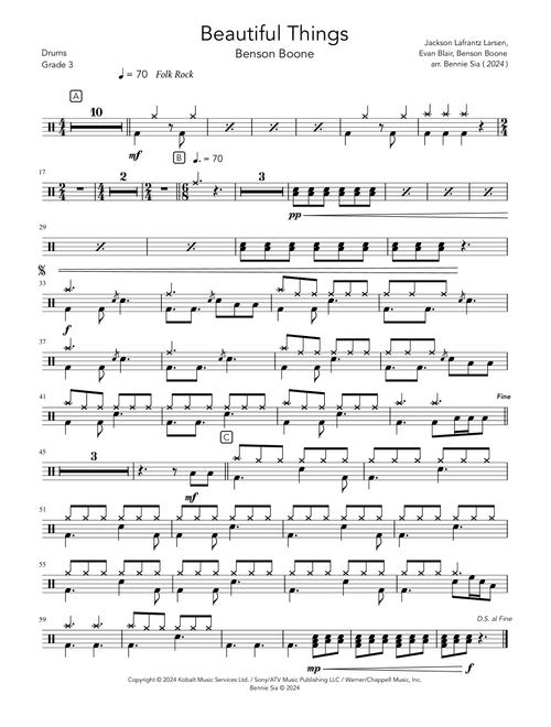 Beautiful Things (Arr. Bennie Sia) - Benson Boone (Drums)