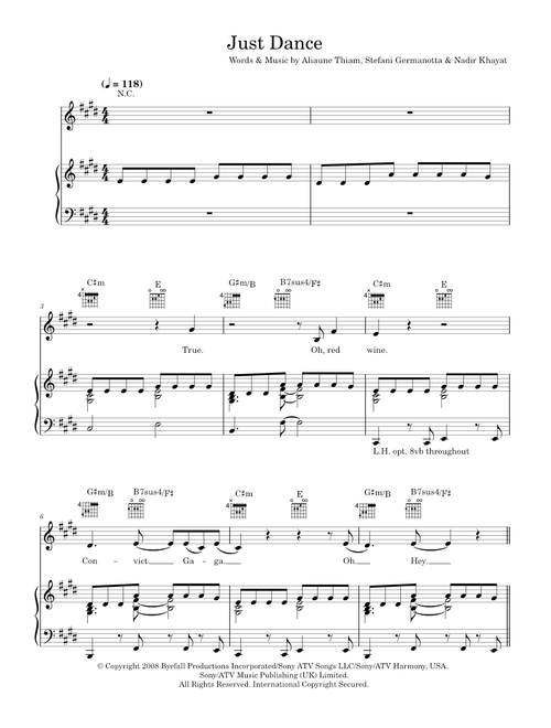 Just dance - Lady Gaga (Piano-Vocal-Guitar (Piano Accompaniment))
