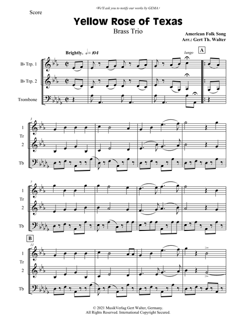 Yellow Rose of Texas (Arr. Gert Th. Walter) - American Folk Song (Brass Ensemble)