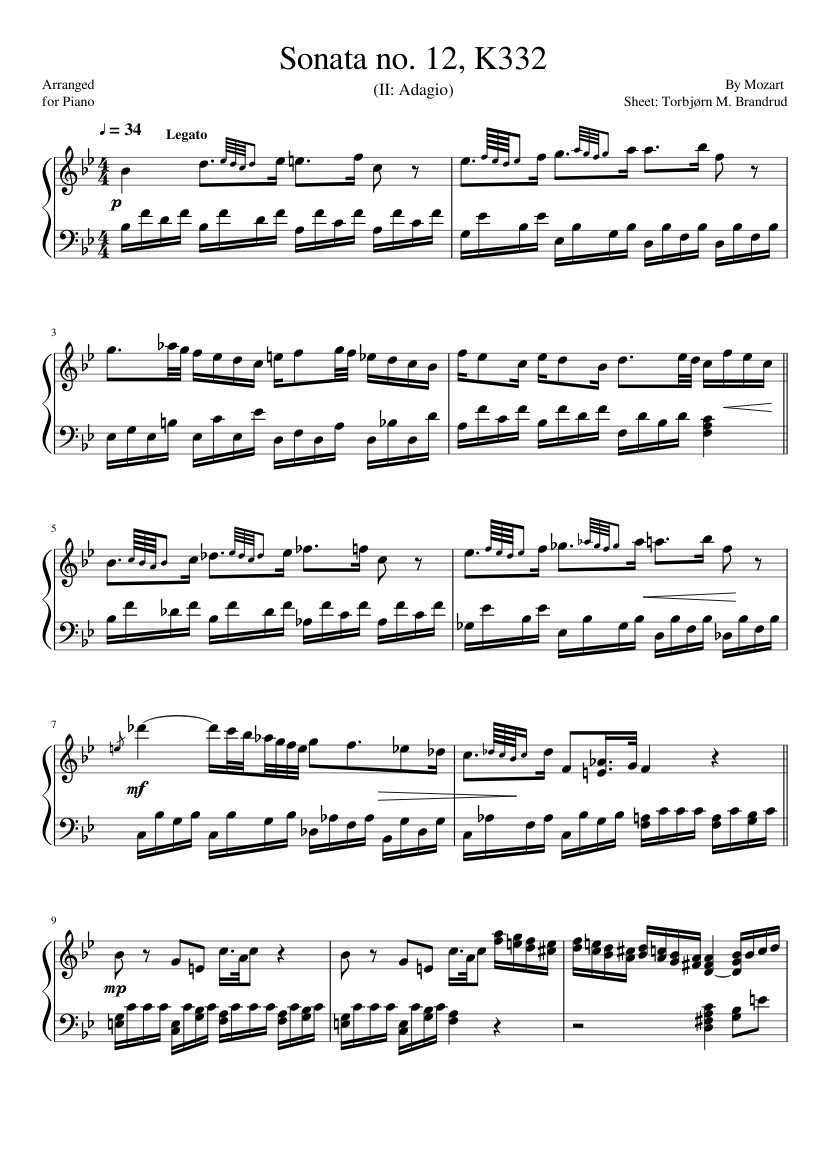 Escepticismo Involucrado dinámica Sonata no. 12, K332 Sheet music for Piano (Solo) | Musescore.com