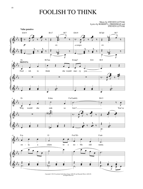 Foolish To Think (from A Gentleman's Guide To Love & Murder) - Robert L Freedman, Steven Lutvak (Piano Vocal)