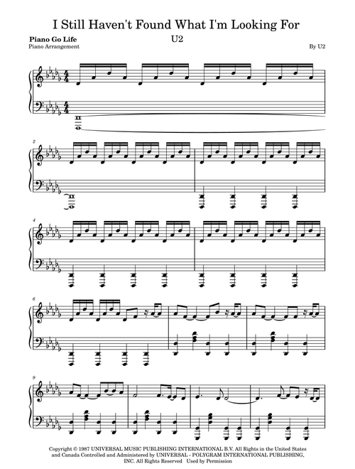 I Still Haven't Found What I'm Looking For (Arr. Piano Go Life) - David Cook (Piano Solo)