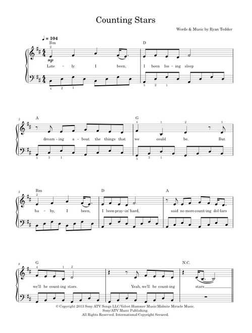 Counting Stars - One Republic (Easy Piano)