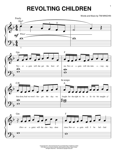 Revolting Children - Tim Minchin (Big Note Piano)