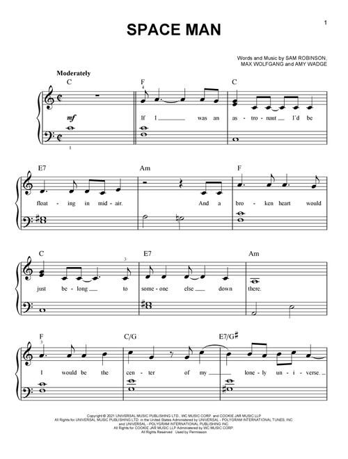 SPACE MAN - Sam Ryder (Easy Piano)