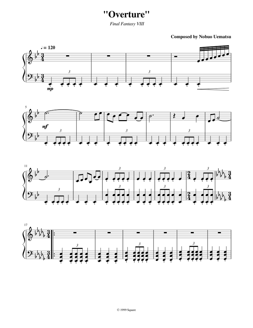 overture final fantasy 8 Sheet Music for Piano (Solo) | MuseScore.com