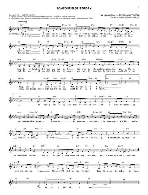 Someone Else's Story (from Chess) - ANDERSSON And ULVAEUS (Lead Sheet - Fake Book)