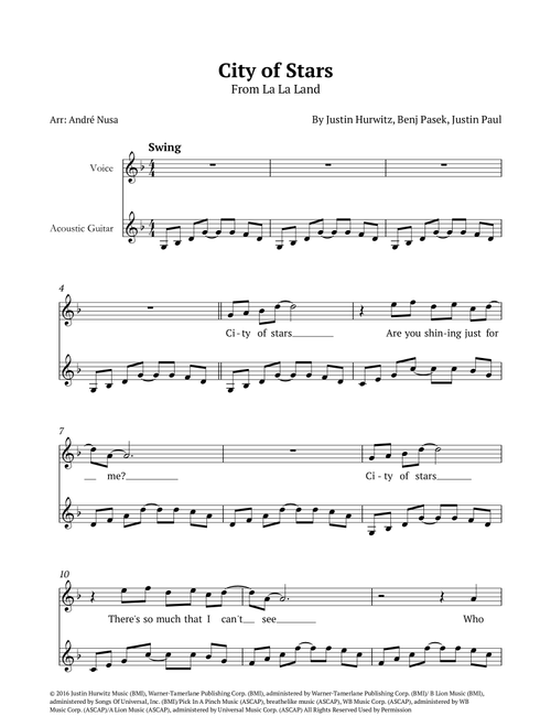 City Of Stars (Arr. AndrÃ© Nusa) - Justin Hurwitz, Benj Pasek, Justin Paul (Piano-Vocal-Guitar (Piano Accompaniment))