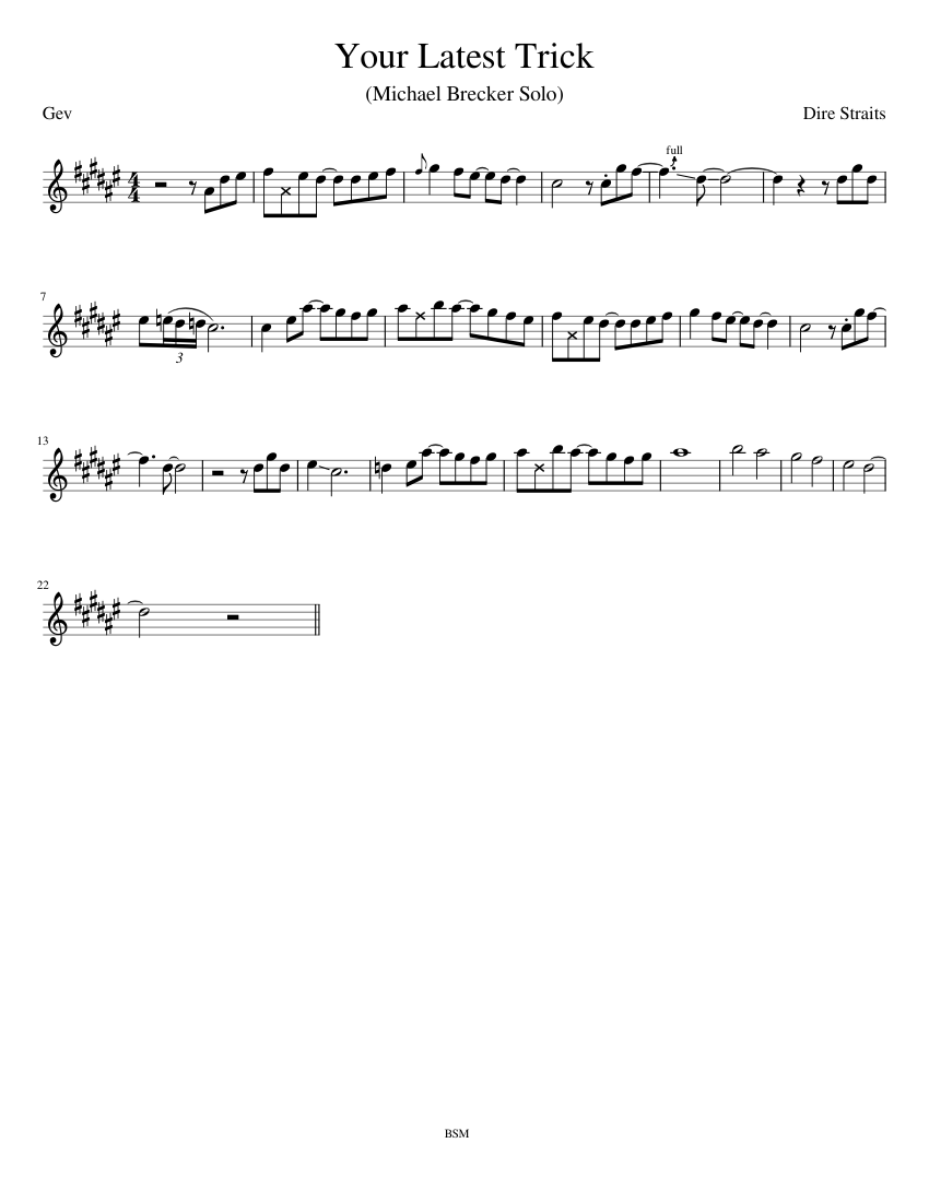 Your latest trick Dire Straits Your Latest Trick Sheet music for Saxophone tenor (Solo