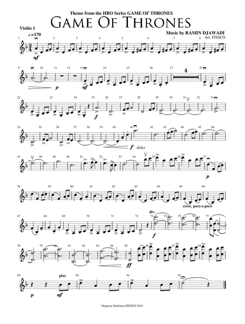 Game Of Thrones Theme - Violin 1