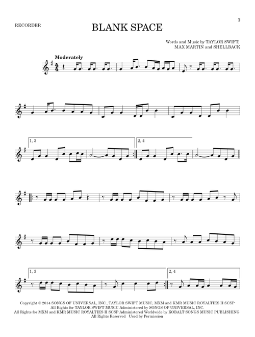 Blank Space - Taylor Swift (Recorder Solo)