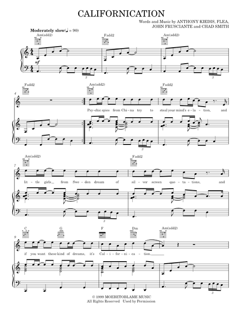 Californication - Red Hot Chili Peppers (Piano-Vocal-Guitar)