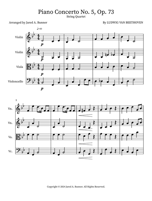 Piano Concerto No. 5, Op. 73 (Arr. Jared A. Bunner) - Ludwig Van Beethoven (Small Ensemble)
