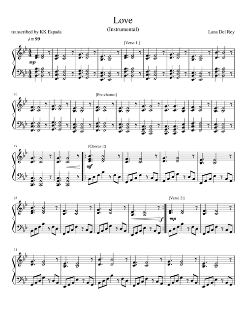 Love - Lana Del Rey (Instrumental) piano music sheet