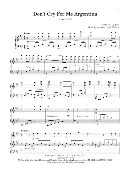 Don't Cry For Me Argentina (from Evita) - Madonna (Flute and Piano)