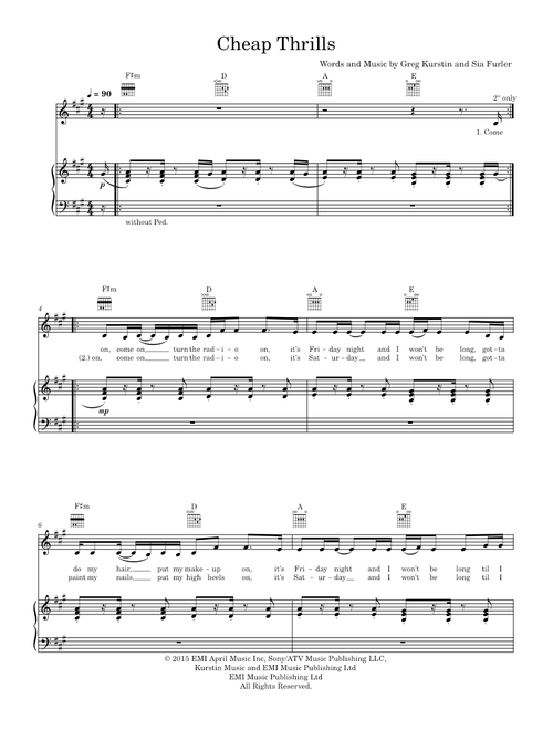 Cheap thrills - Sia (Piano-Voice-Guitar)