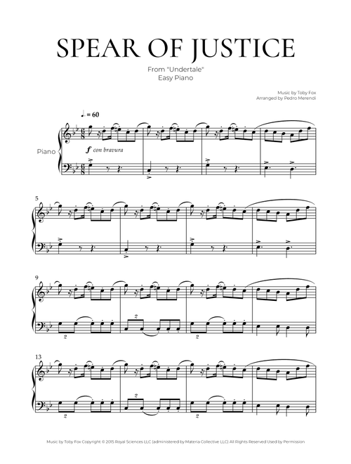 Spear Of Justice (Arr. Pedro Merendi) - Toby Fox (Easy Piano)