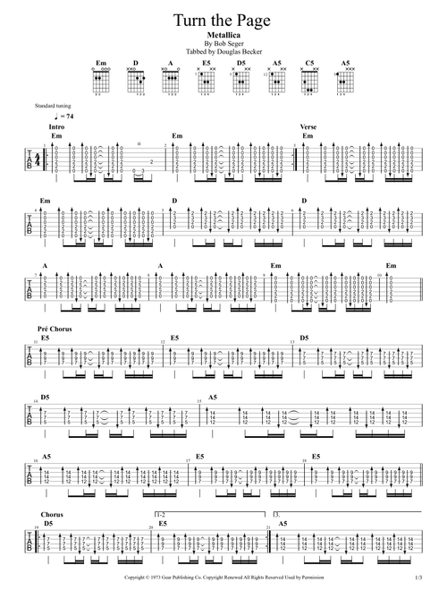 Turn The Page (Arr. Douglas Becker) - Bob Seger (Guitar Tab)
