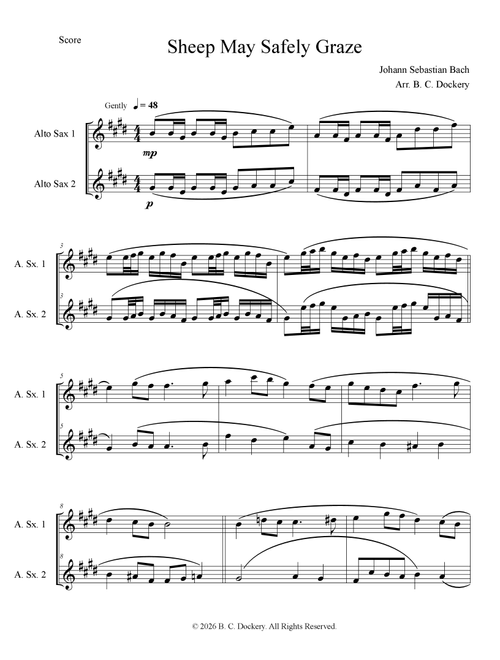 Sheep May Safely Graze (Alto Sax Duet) (Arr. B. C. Dockery) - Johann Sebastian Bach (Alto Saxophone Duet)