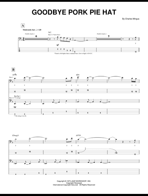 Goodbye Pork Pie Hat - Charles Mingus (Bass Tab)