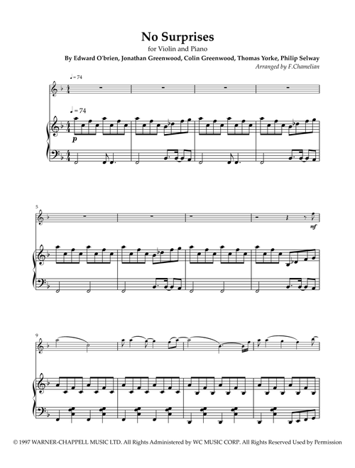 No Surprises (Arr. Felipe Chamelian) - Radiohead (Violin and Piano)
