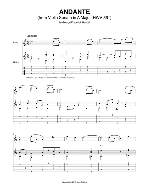 Andante (from Violin Sonata in A Major, HWV 361) (Arr. Mark Phillips) - George Frederick Handel (Instrumental Duet)