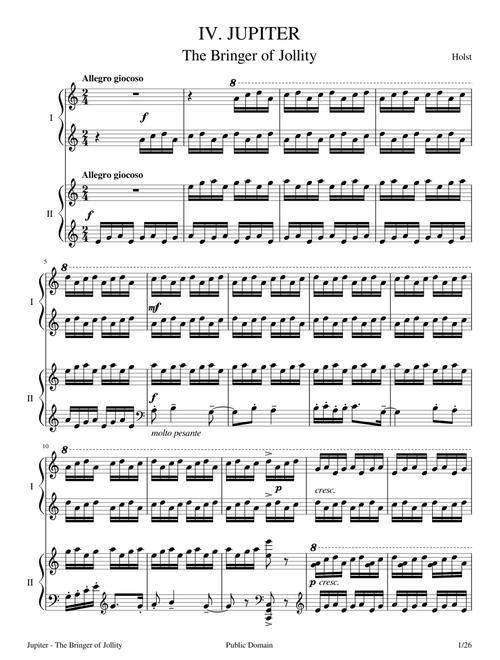 Jupiter - arr. for two pianos by Gustav Holst