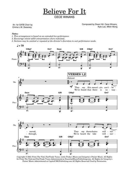 Believe For It (Arr. Emma L.M. Sweeney) - CeCe Winans (Choral, SATB)