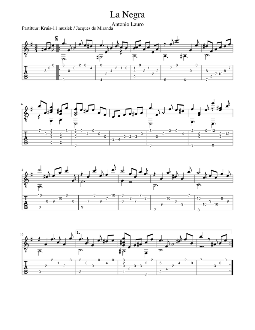 Antonio Lauro - La Negra – guitar TAB Sheet Music for Guitar (Solo