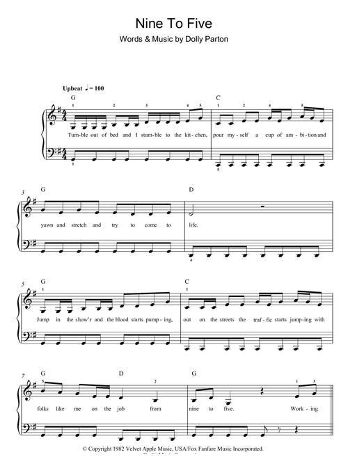 Nine To Five - Dolly Parton (Easy Piano)