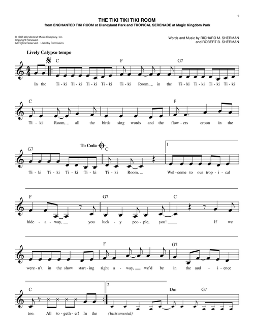 The Tiki Tiki Tiki Room - Richard M Sherman, Robert B Sherman (Easy Lead Sheet - Fake Book)