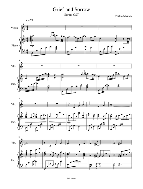 Naruto - Grief and Sorrow (Hokage's Funeral) - Piano + Violin
