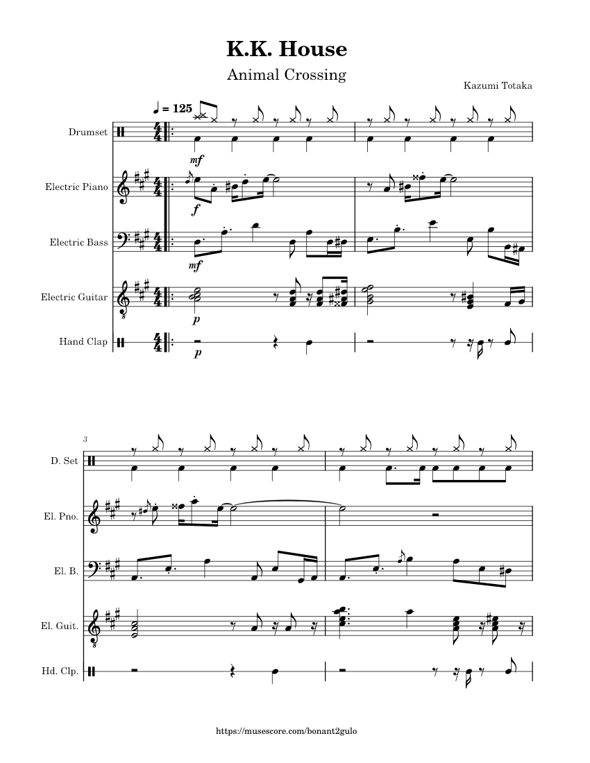 K.K. House - Animal Crossing Sheet Music for Piano, Guitar, Bass