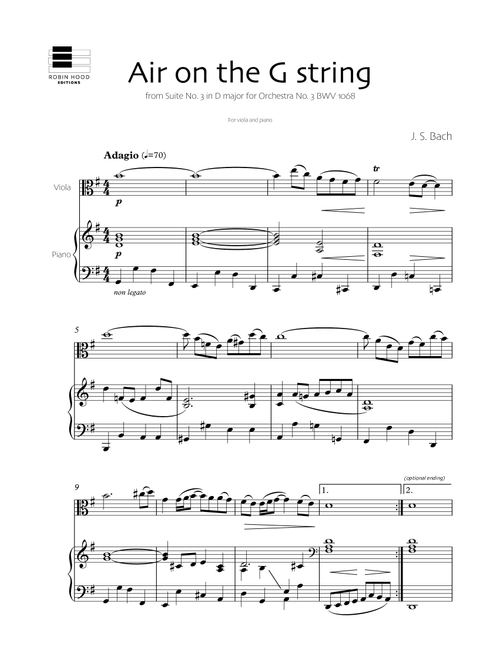 Air on the G string (viola and piano) (Arr. Robin Hood Editions) - J S Bach (Viola and Piano)