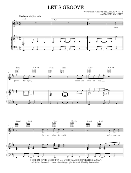 Let's Groove - Earth, Wind & Fire (Piano-Vocal-Guitar)