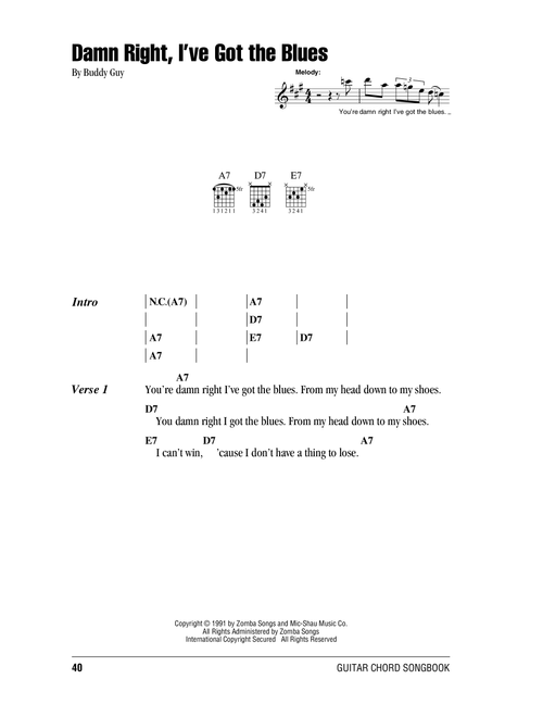 Damn Right, I've Got The Blues - Buddy Guy (Guitar Chords-Lyrics)