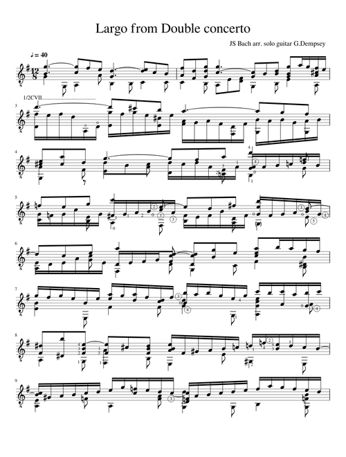 Largo from Bach's Double Violin Concerto arr. solo guitar G.Dempsey