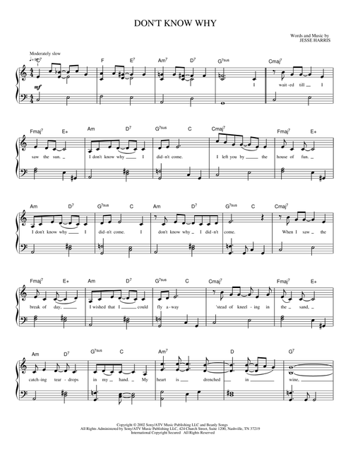 Don't Know Why - Jesse Harris (Piano-Vocal-Guitar)
