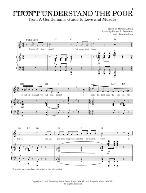 I Don't Understand The Poor - Steven Lutvak (Piano Vocal)