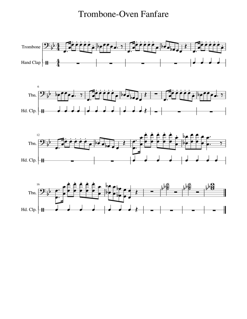 TromboneOven Fanfare Sheet music for Trombone, Hand clap (Mixed Duet